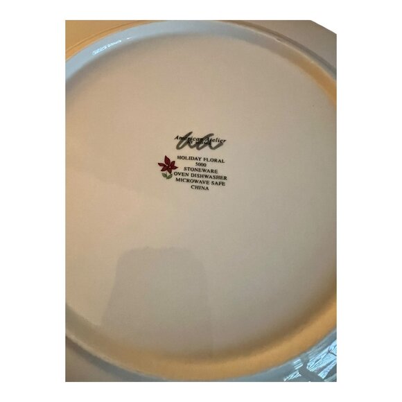 American Atelier Christmas Floral Design 2 Piece Serving Platter 12", Bowl 9.5" - Picture 4 of 7